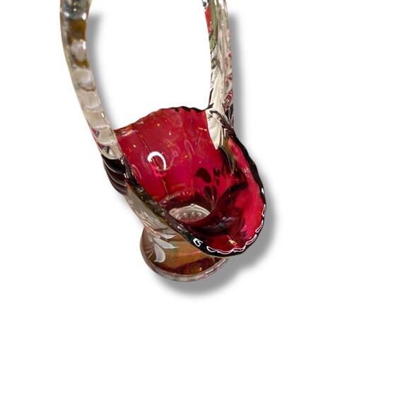 Vintage Westmoreland Glass Basket Art Glass Ruby 1977 6.5" - Picture 7 of 9